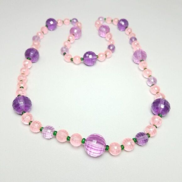 Vintage Purple and Pink Plastic Beaded Necklace, 28 Inches Long, Estate - Picture 7 of 7
